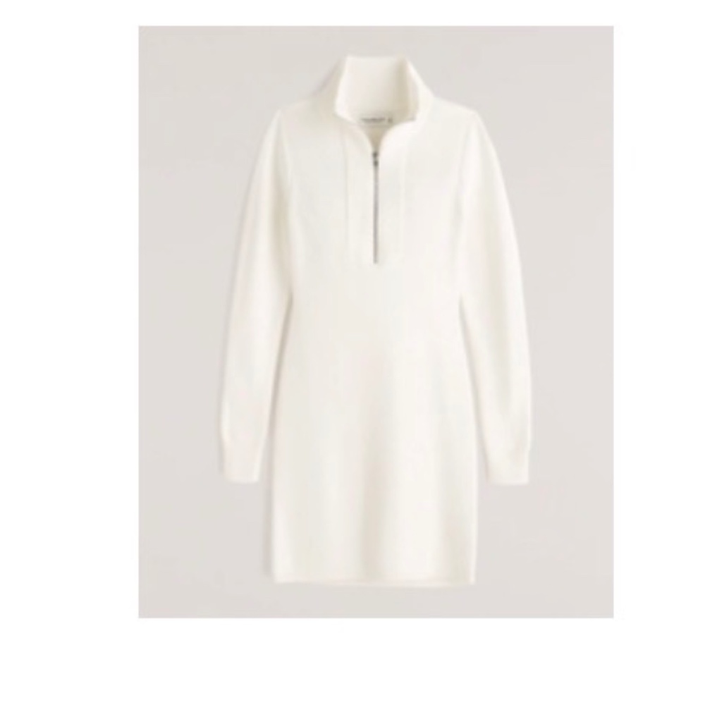 Abercrombie Half-Zip Mini Sweater Dress - White - Size XL